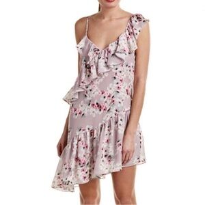 PARKER PURPLE FLORAL PRINT RUFFLE MINI DRESS